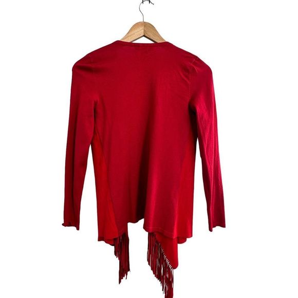 NWT INC International Concepts Red Fringe Open Front‎ Faux Suede Cardigan Petite - Picture 2 of 6